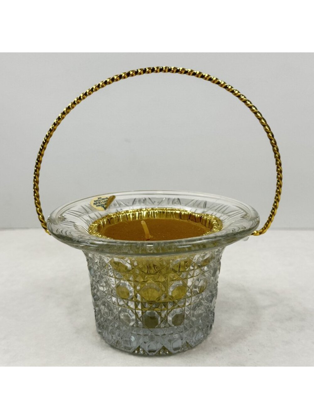 Vintage Avon Fostoria Crystal Basket Candle Holder with Bird Of Paradise Candle